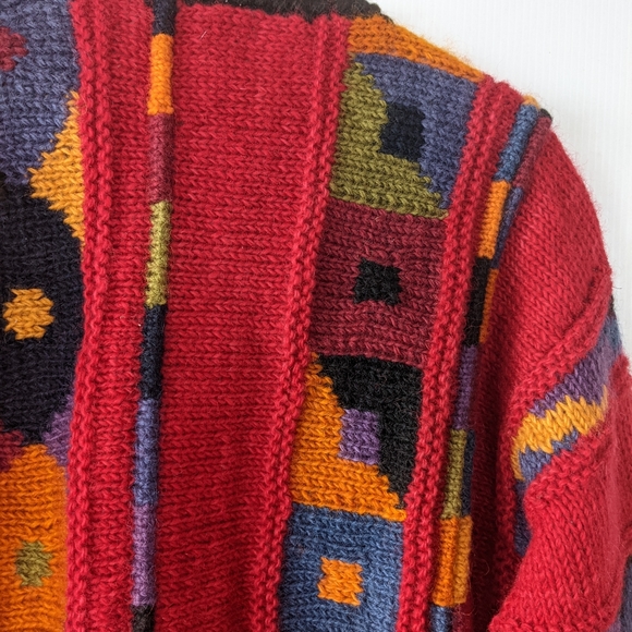 VINTAGE boho red chunky knit cardigan sweater - Picture 6 of 10